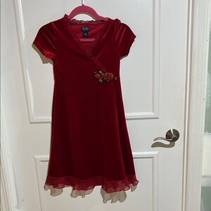 Childrens place Red Velvet Kids Dress with Floral Detail